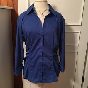 Blue Ruched Button Down